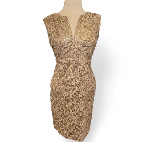 BCBGMAXAZRIA Kaya Dress Gold Sequin Cutout Back Cocktail Party Dress Size 4 NWT - Picture 8 of 8